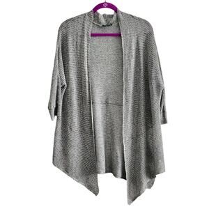 Eileen Fisher Small Gray Open Knit Open Front Cardigan 3/4 Sleeve 100% Linen NEW